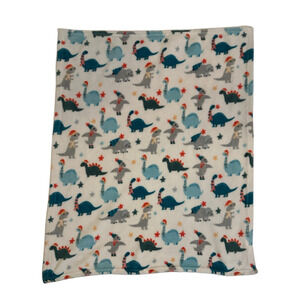 Walmart Parents Choice Dinosaur Christmas Baby Blanket Star Blue Green Santa Hat